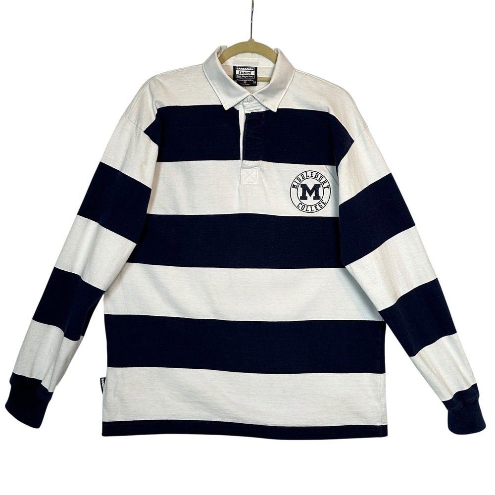 Barbarian Rugby Shirt Middlebury College Panthers Striped Navy White XL Preppy